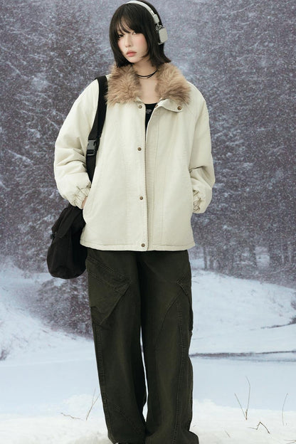 Plush stand collar cotton jacket