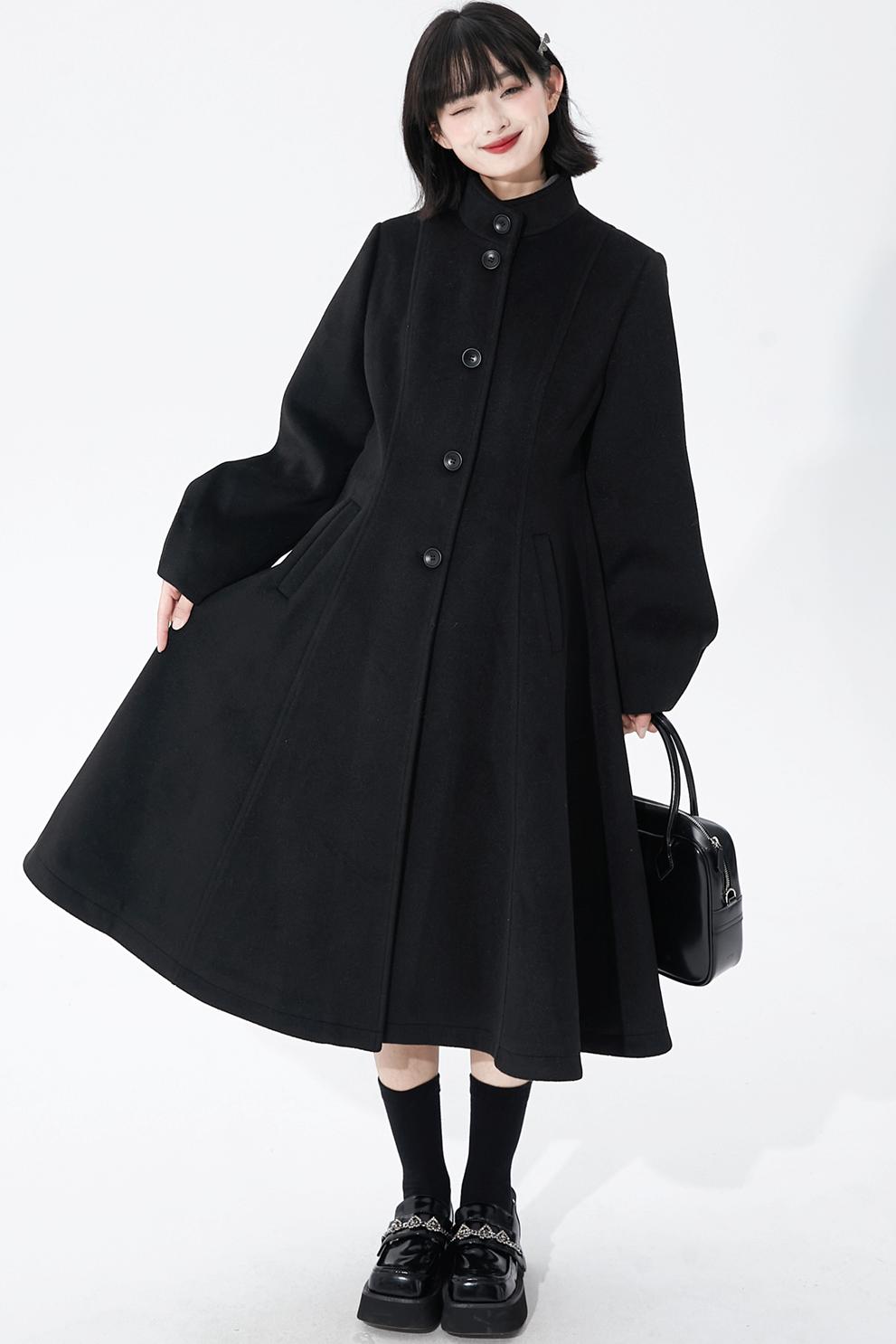 ブラックウールンショールコート