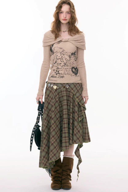 アシンメトリカルチェックスカート