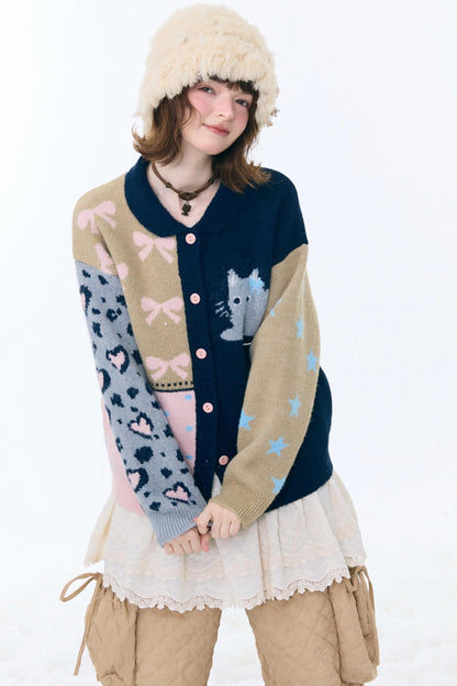 Retro color blocking cardigan