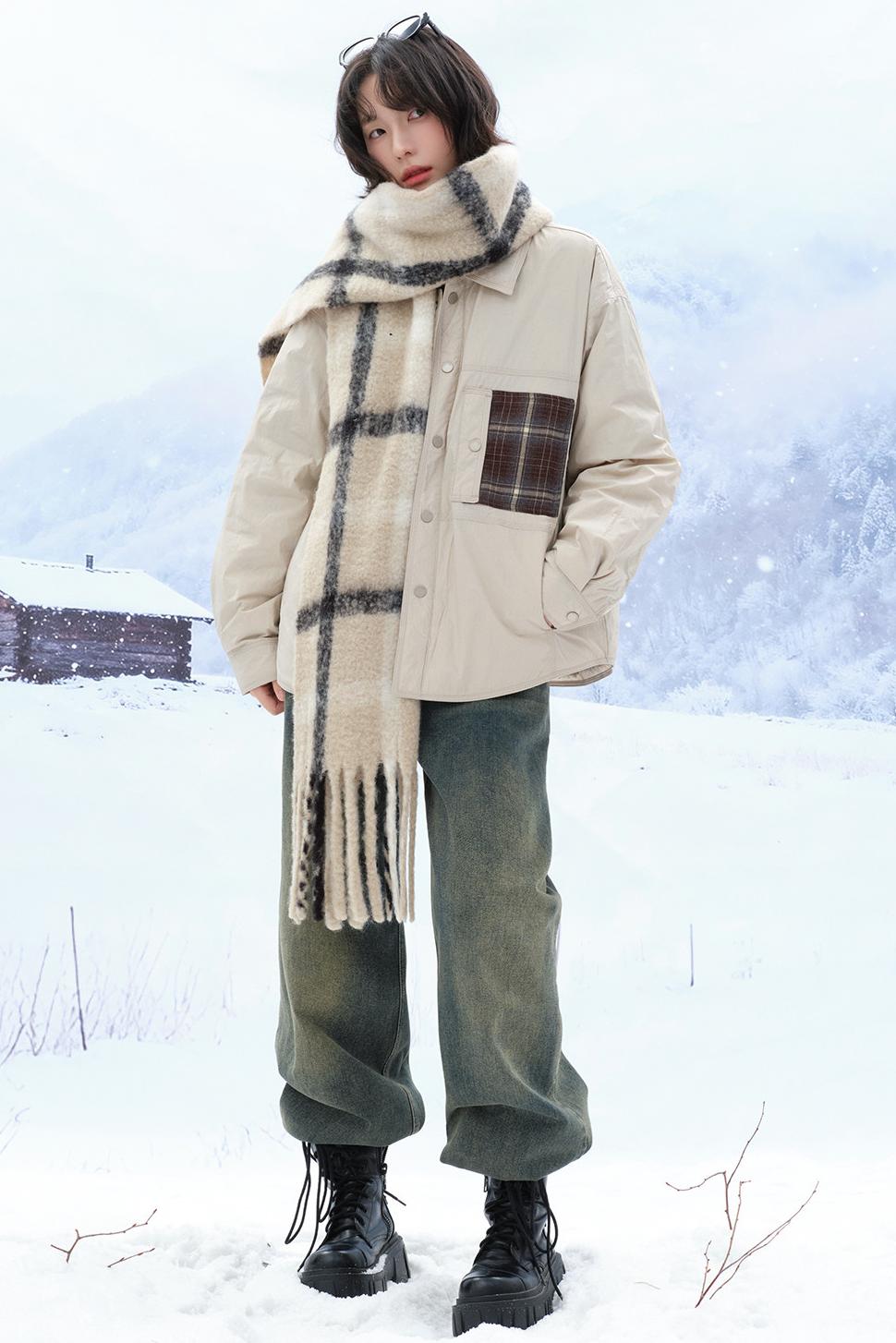 チェックコントラストカラーダウンジャケット