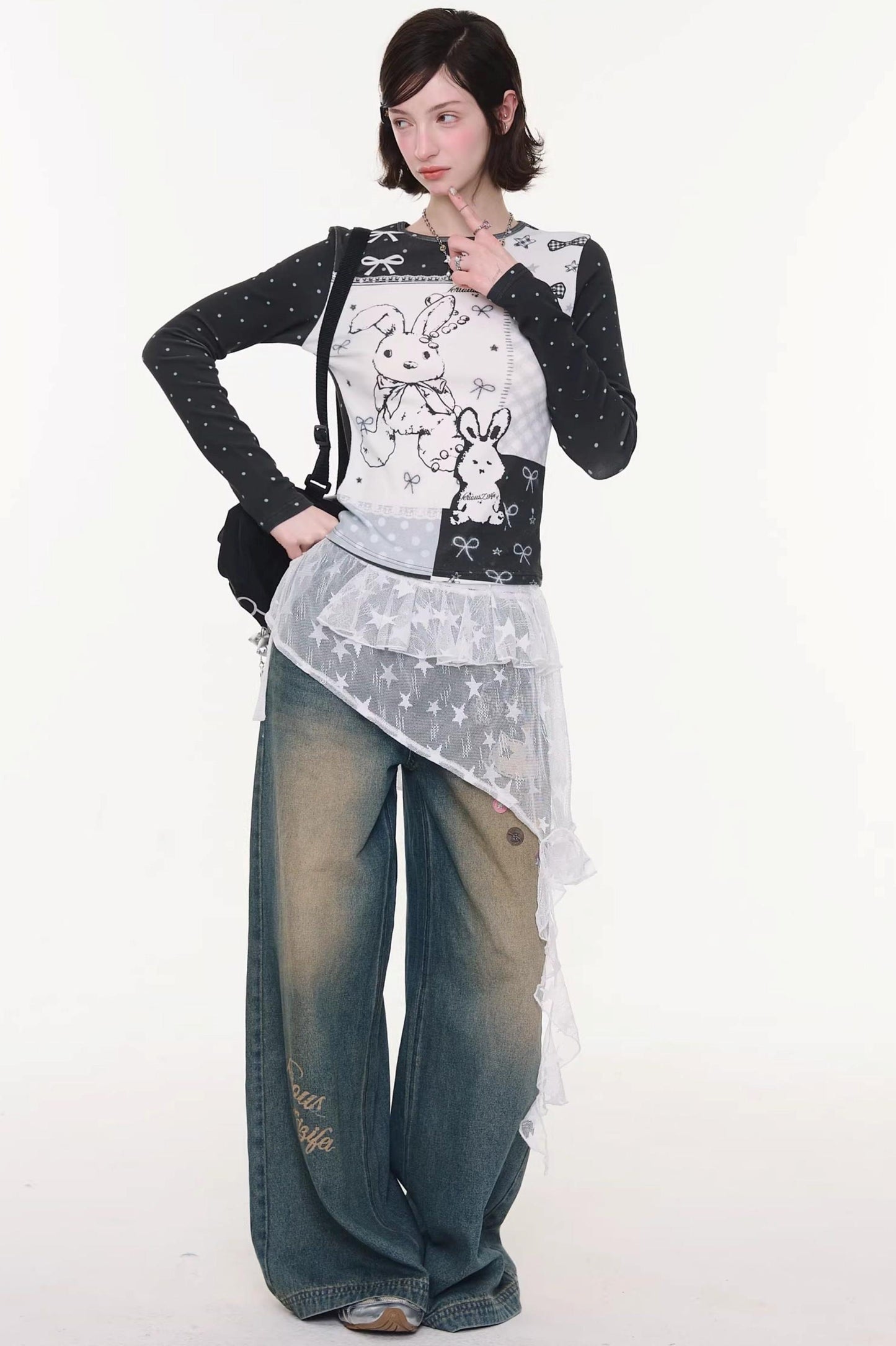 Rabbit Print Contrast Blouse