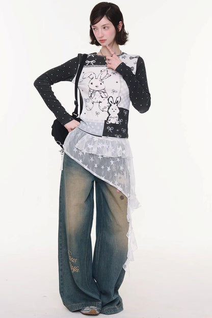 Rabbit Print Contrast Blouse