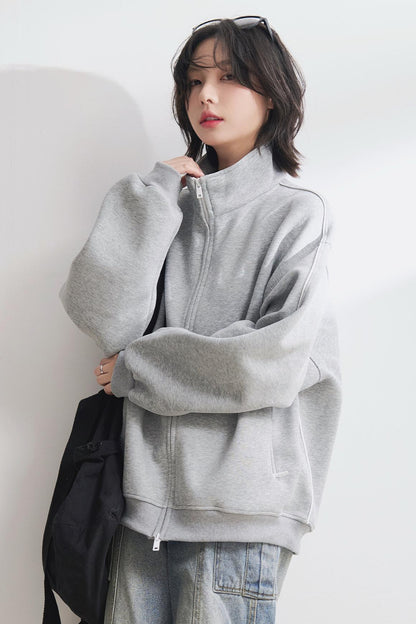 Solid Stand Collar Cardigan Jacket