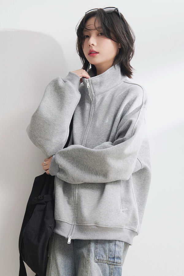 Solid Stand Collar Cardigan Jacket