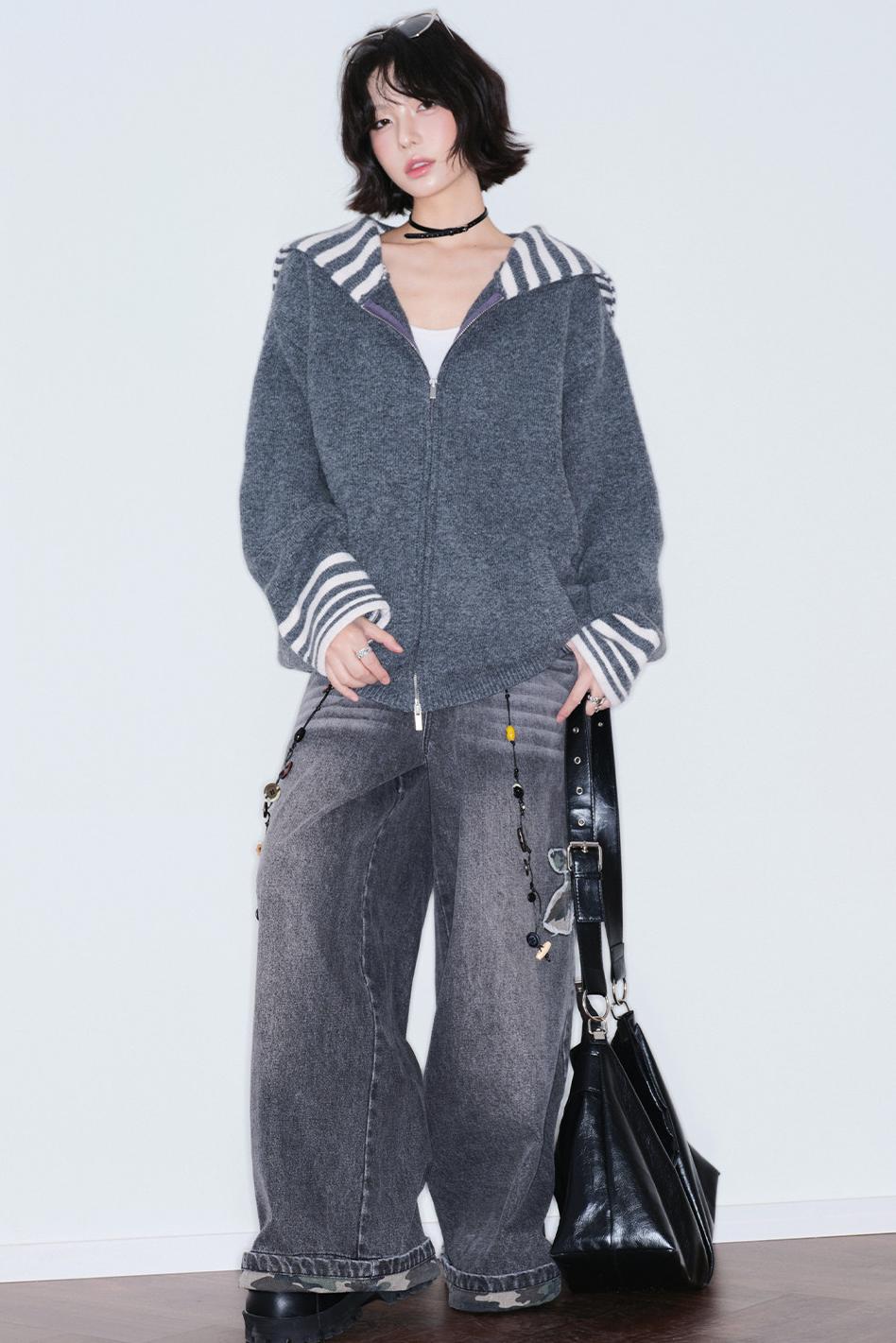 Striped Navy Knit Cardigan