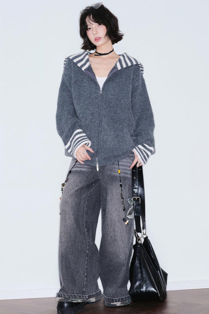 Striped Navy Knit Cardigan