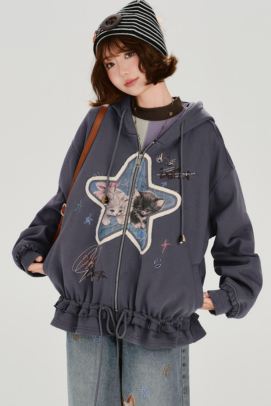 Retro Embroidery Women's Sweat Jacket