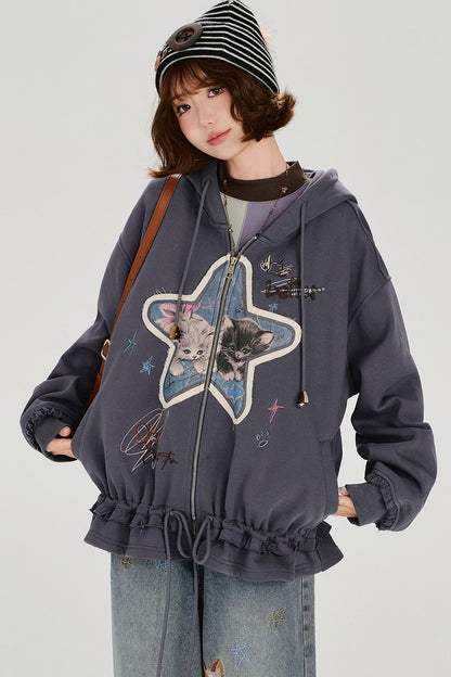 Retro Embroidery Women's Sweat Jacket