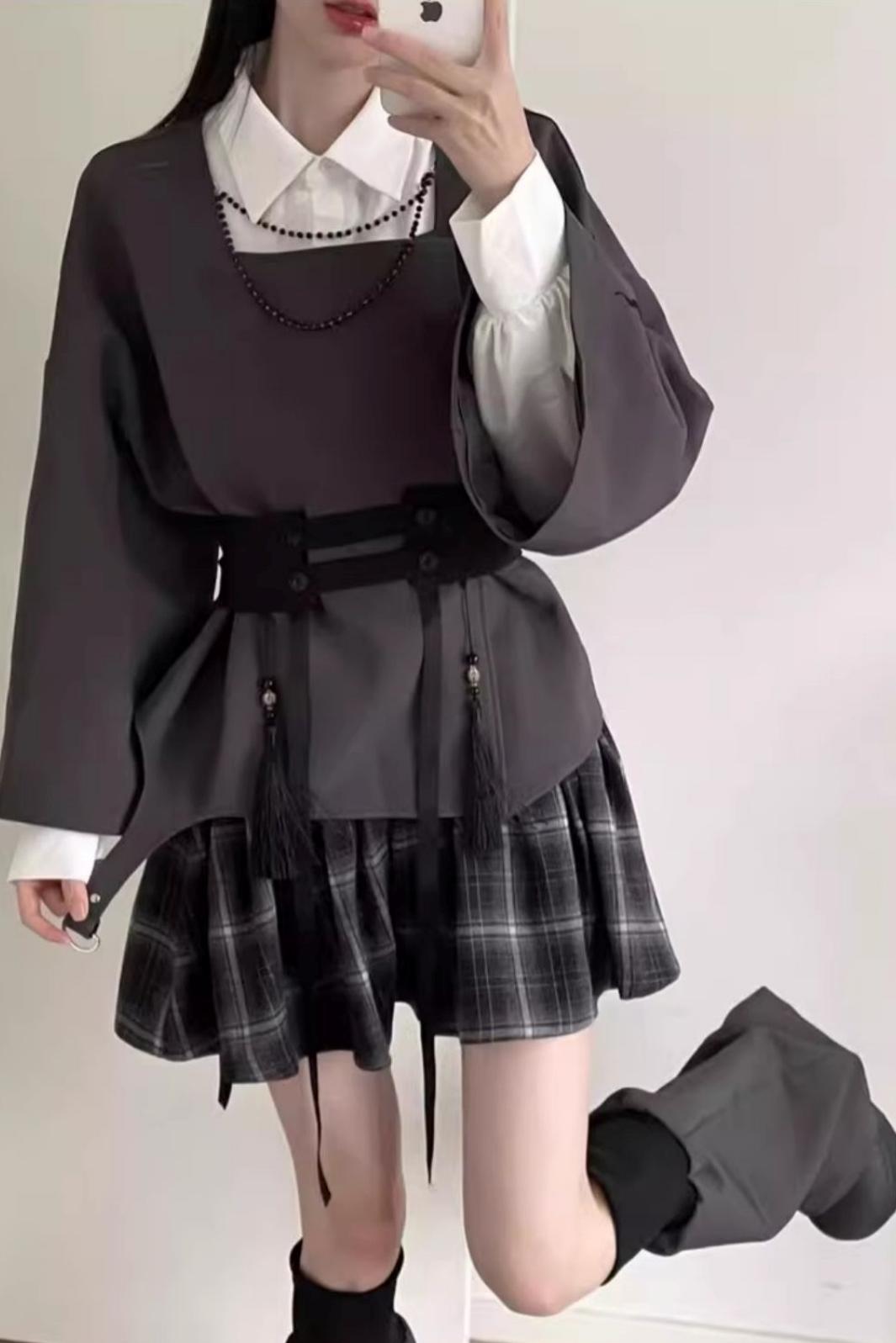 Shadow Jacket + Check Skirt + Shirt