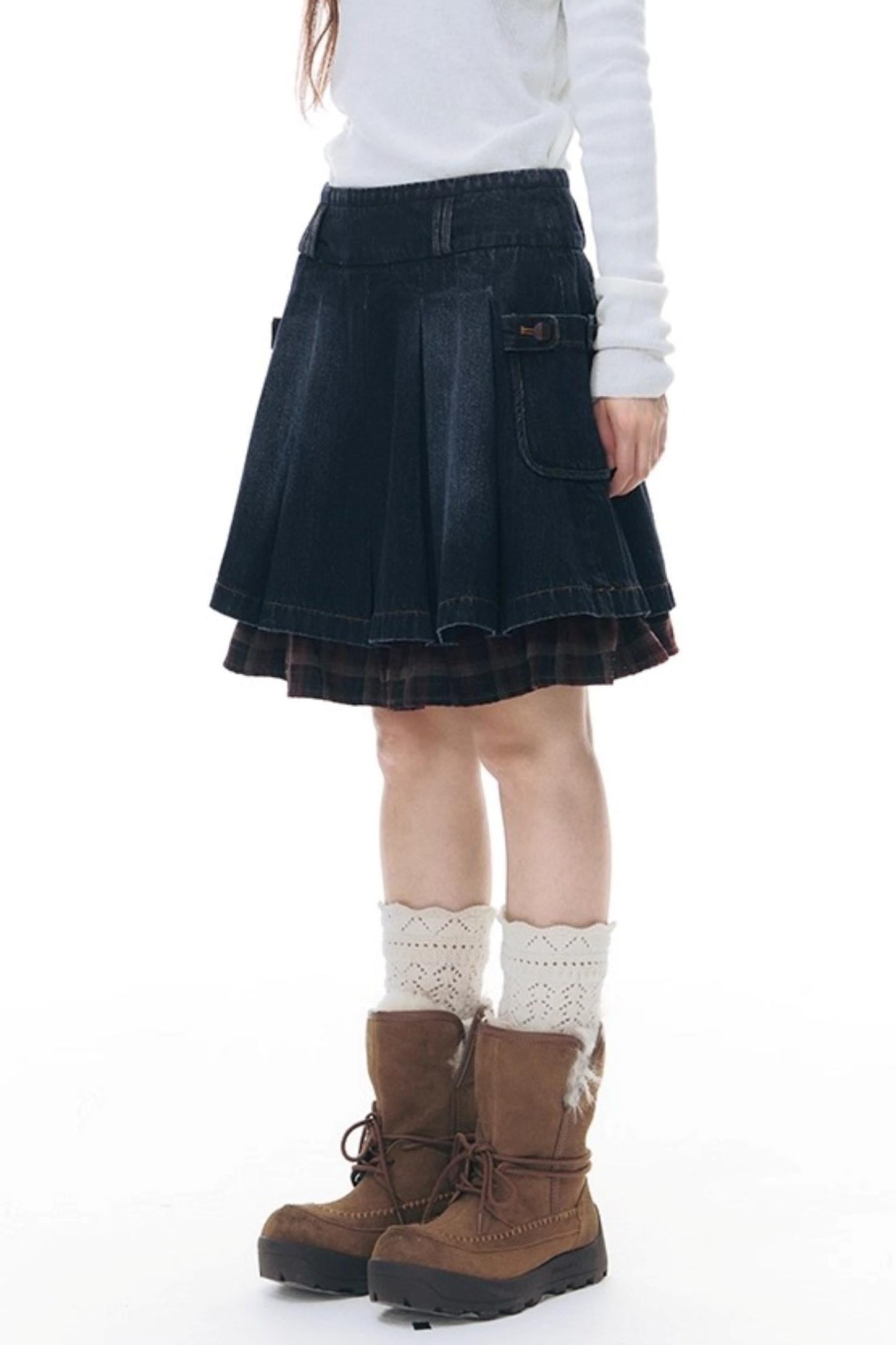 ファーカラーデニムジャケット+スカート