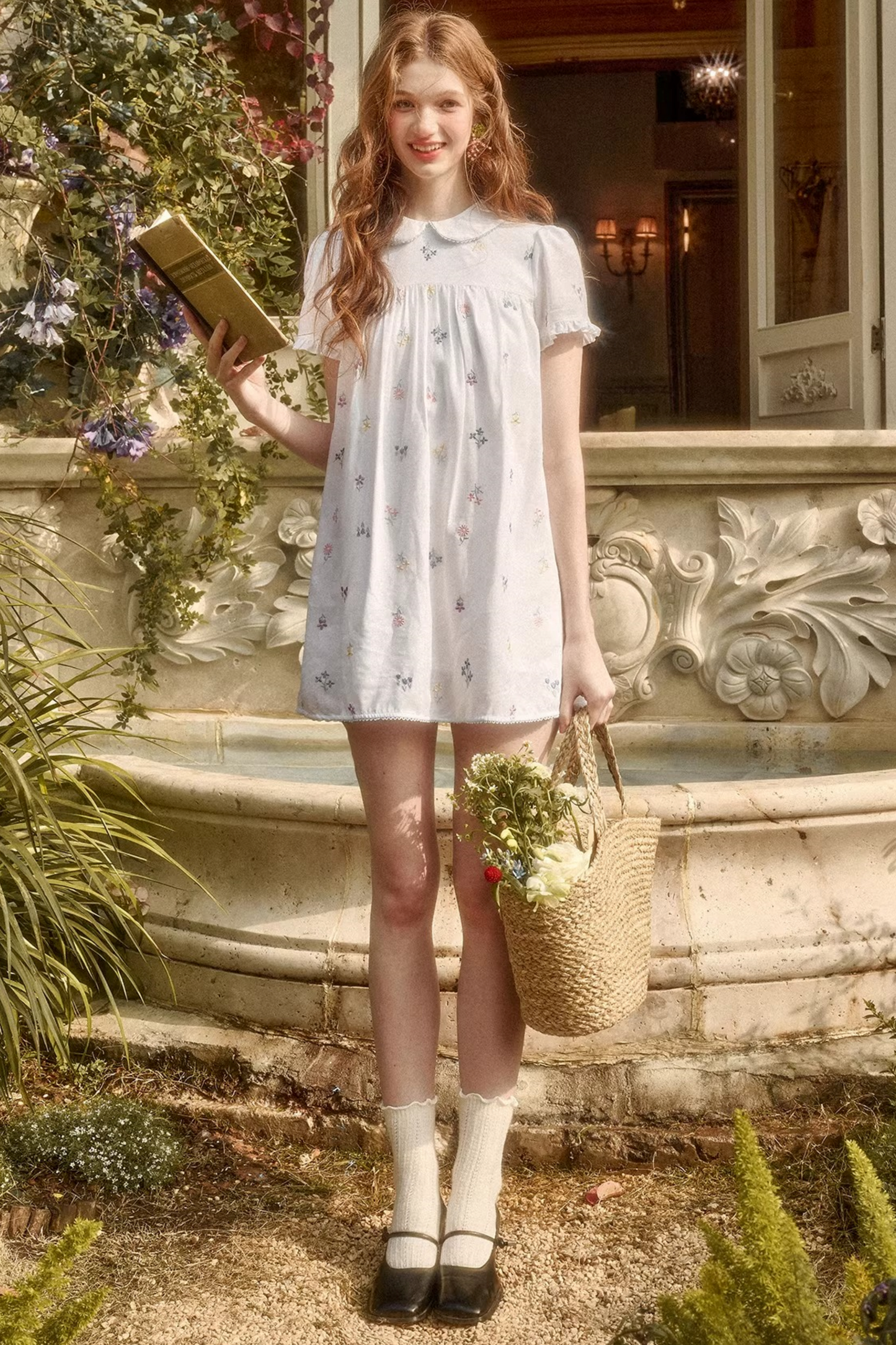 レトロフラワードレス+トップス+パンツ+カーテン+スカーフ