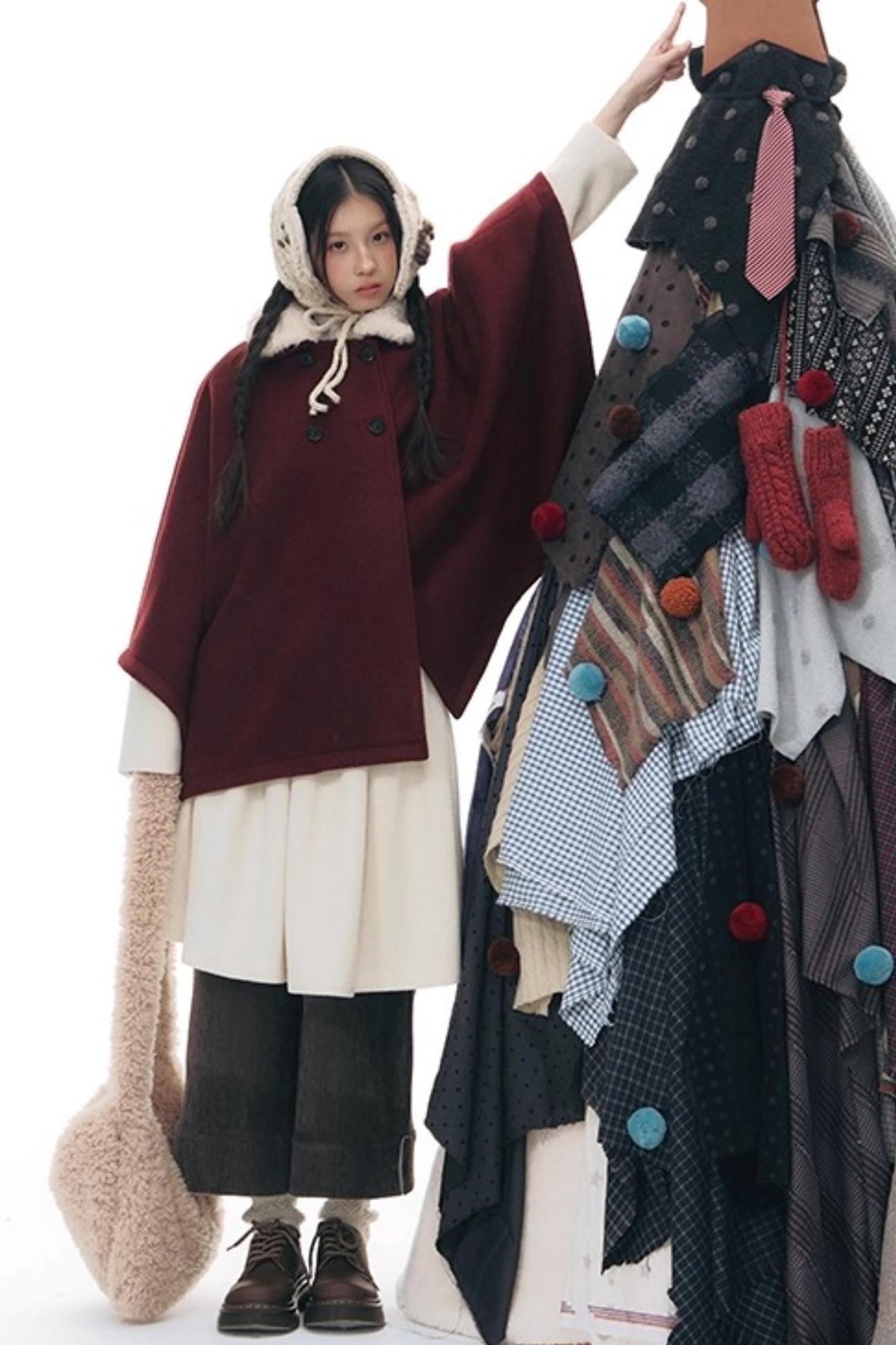 レトロトップス+プレッピープリーツスカート+スカーフ