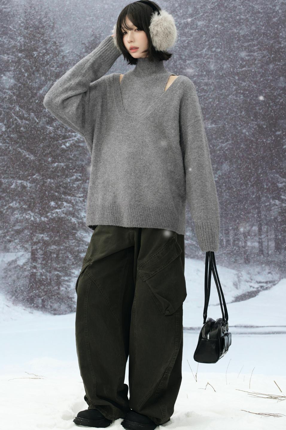 ハイネックレイヤードスタイルスウェーターセット