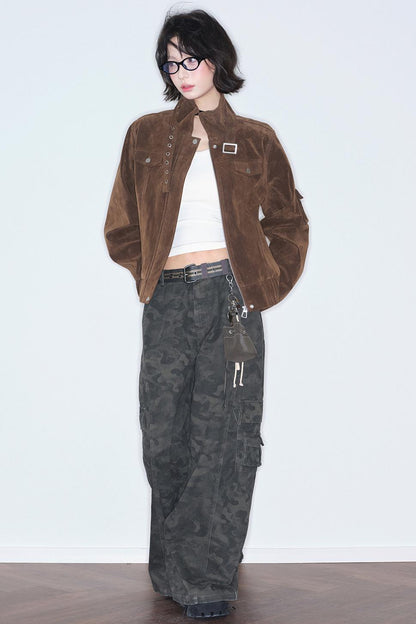 Retro Suede Stand-Up Collar Jacket