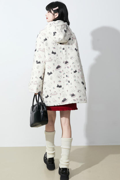 Soft milk velvet hooded coat