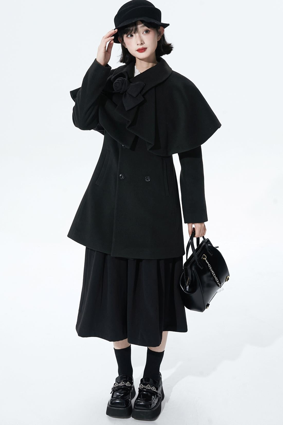 Wool-blend asymmetrical cape coat