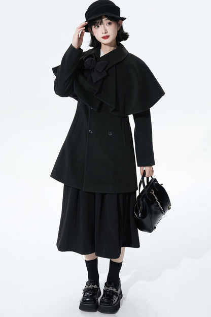 Wool-blend asymmetrical cape coat