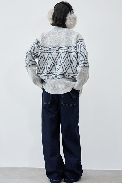 Fair Isle Argyle Knit Cardigan