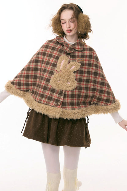 Fairy Tale Plaid Rabbit Cape Coat