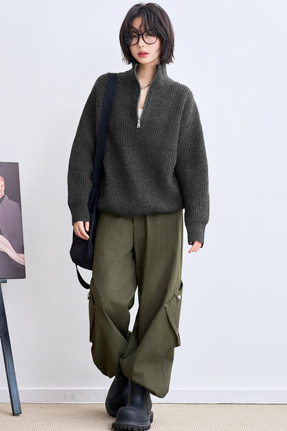 Half-zip stand collar sweatshirt