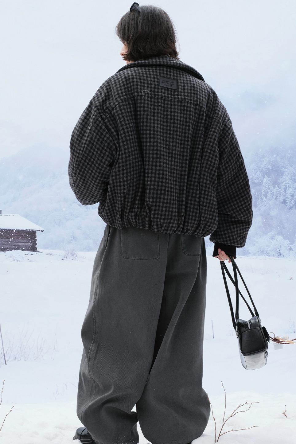 plaid lapel cotton jacket