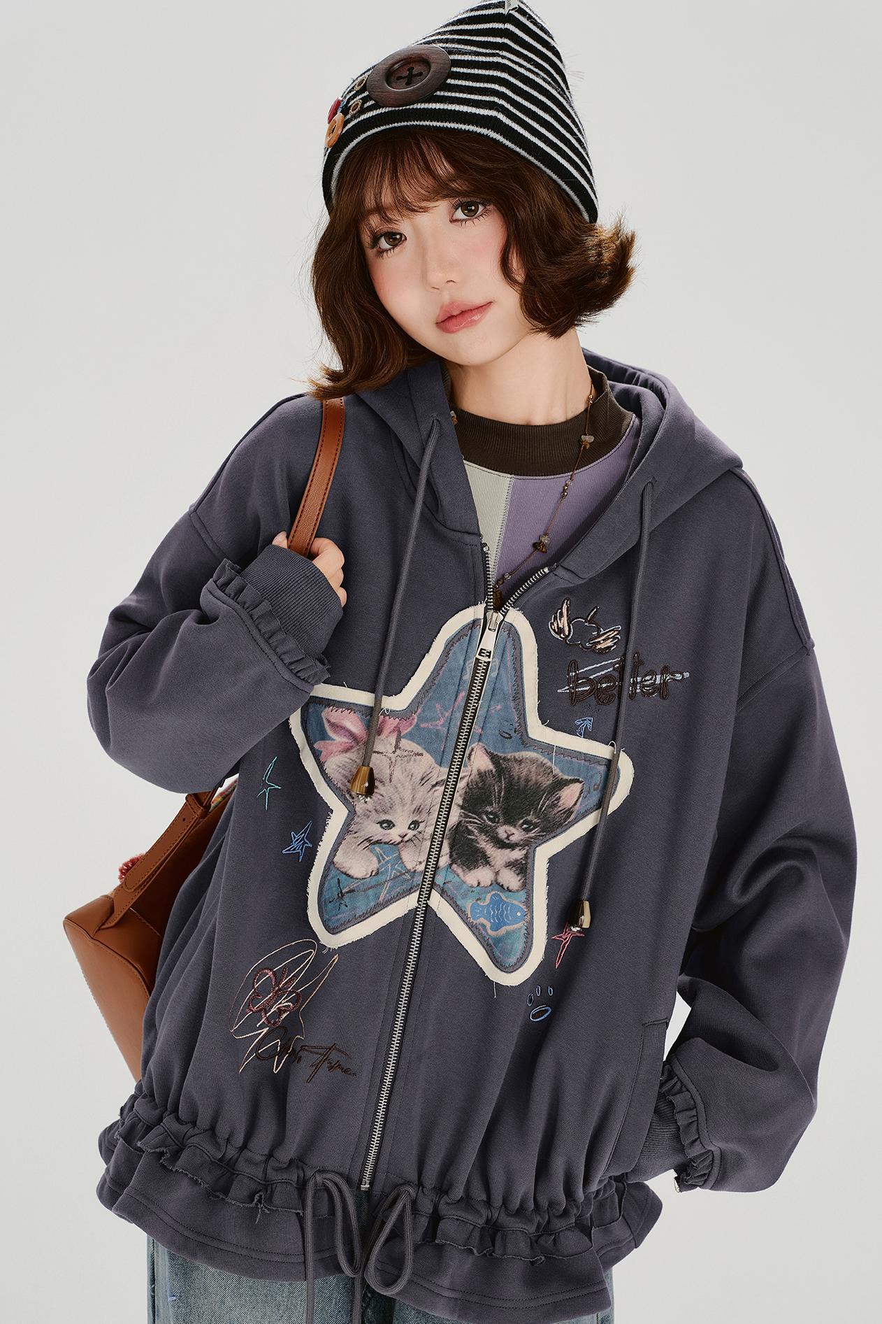 Retro Embroidery Women's Sweat Jacket