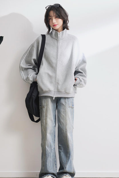 Solid Stand Collar Cardigan Jacket