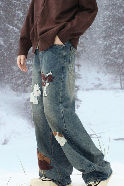 ストレートフィットエンブロイダリーデニムパンツ