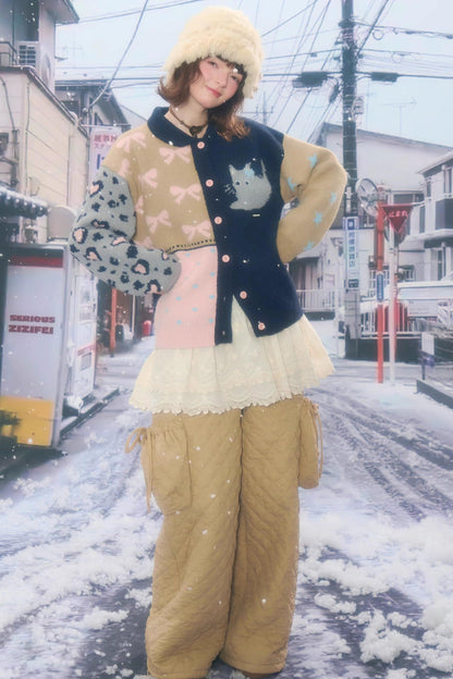 Retro color blocking cardigan