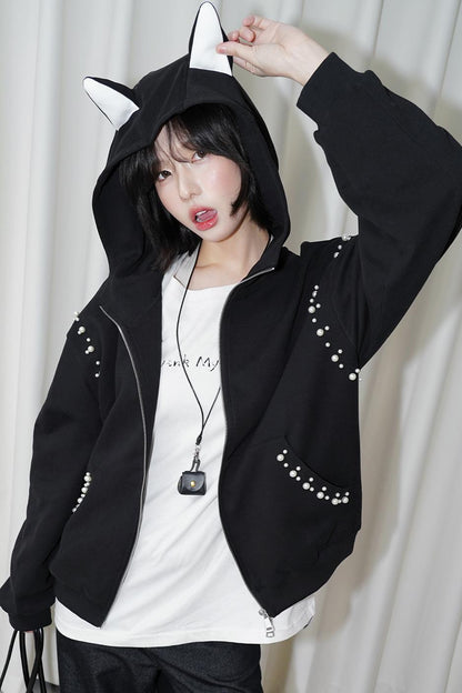 Hooded Ear Loose Fit Jacket