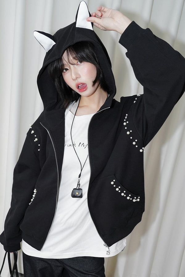 Hooded Ear Loose Fit Jacket