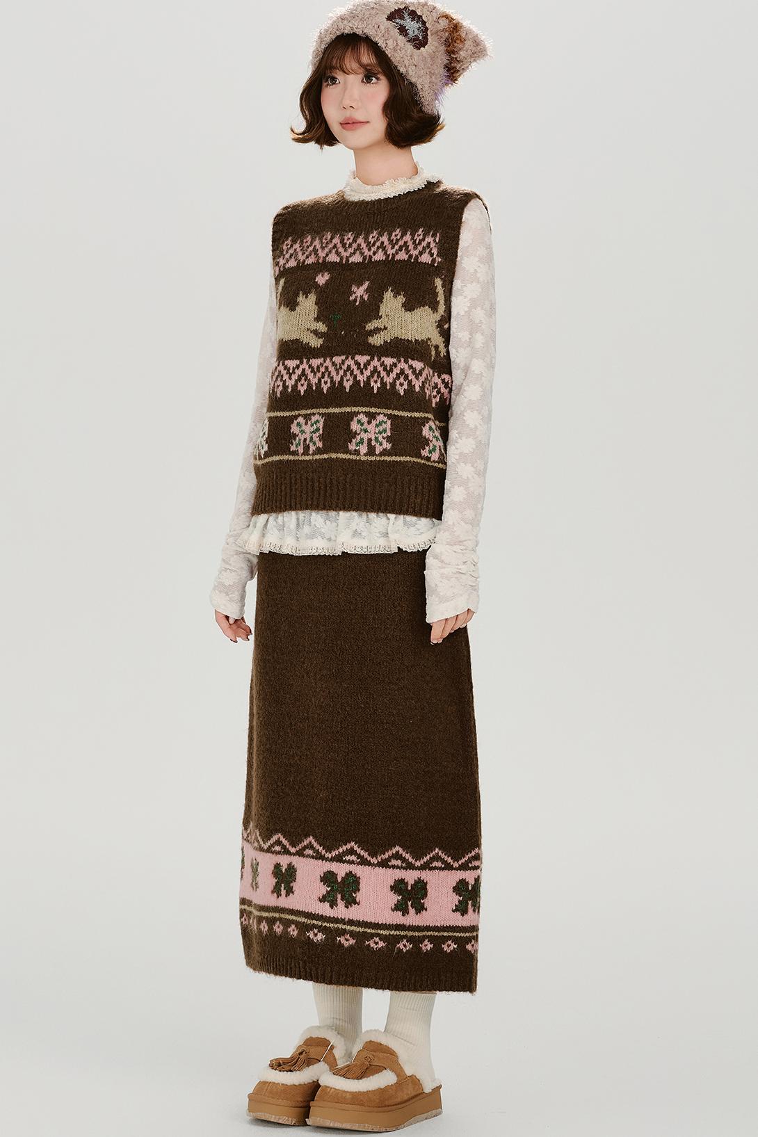 レトロフェアアイルニットベスト+スカート