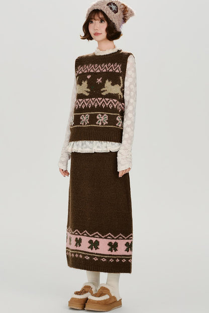 レトロフェアアイルニットベスト+スカート