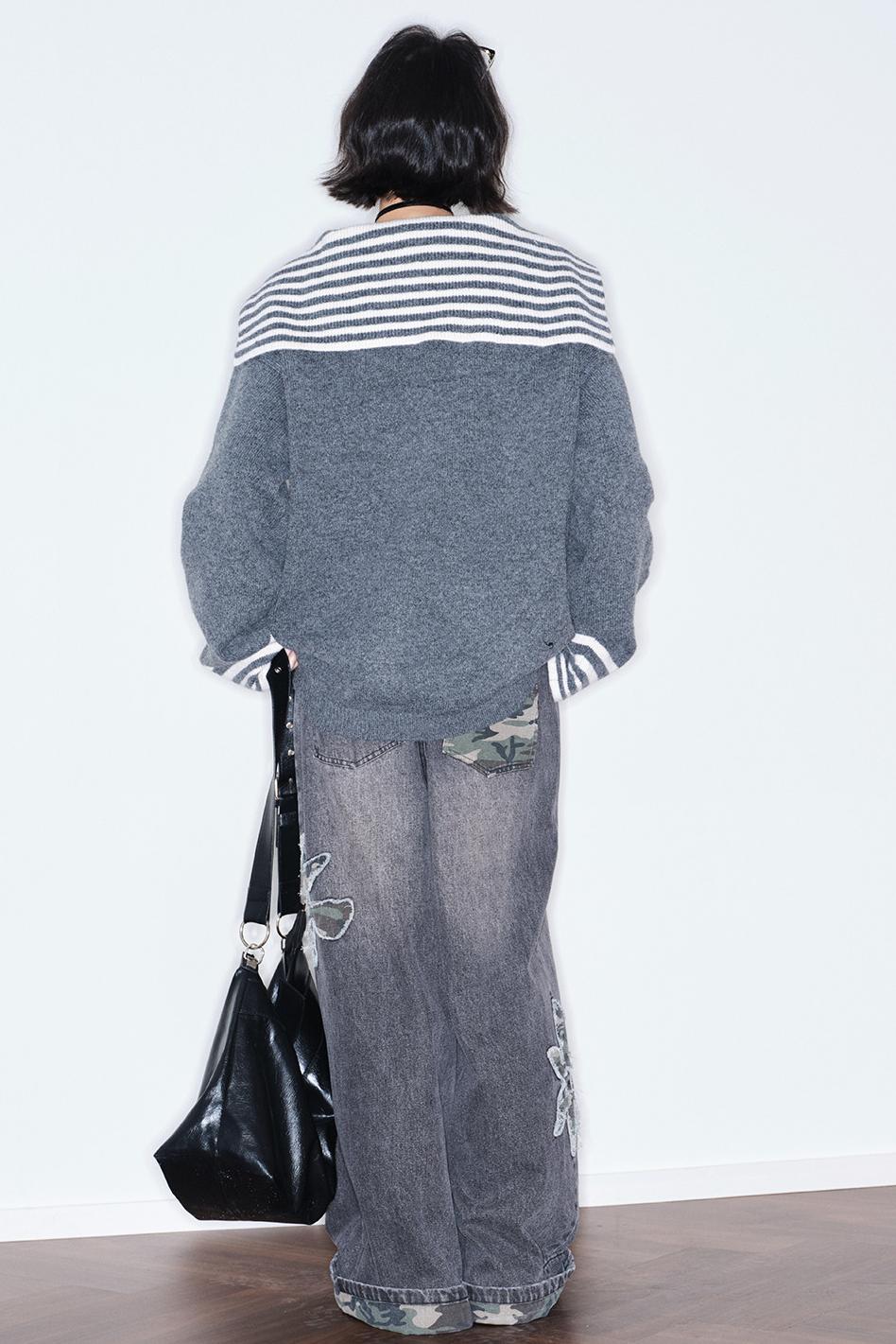 Striped Navy Knit Cardigan