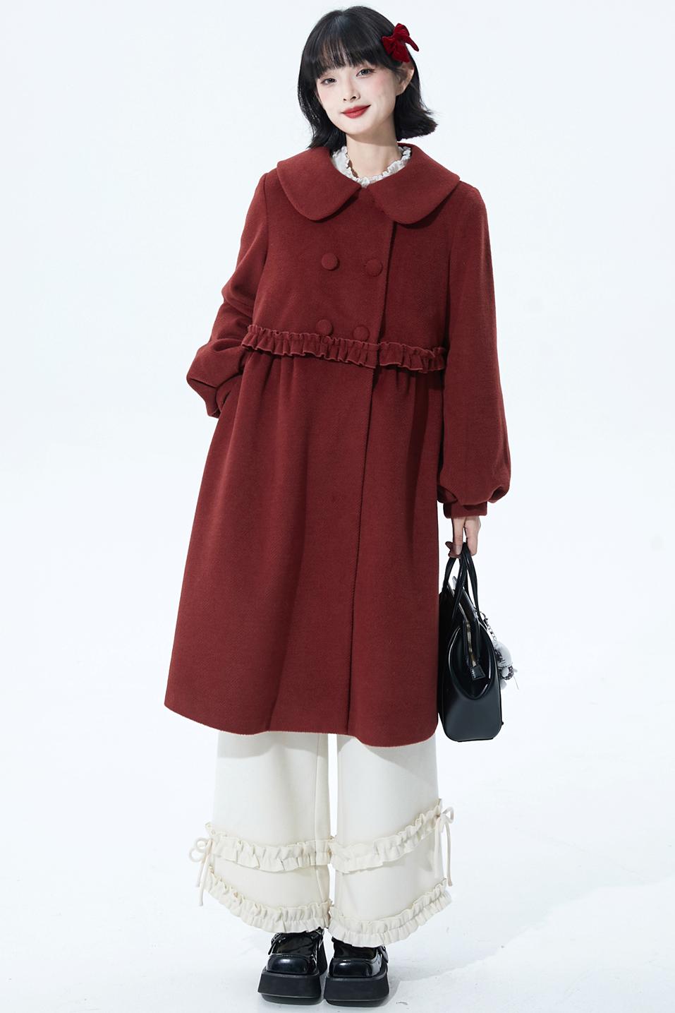 レッドラッフルウールコート