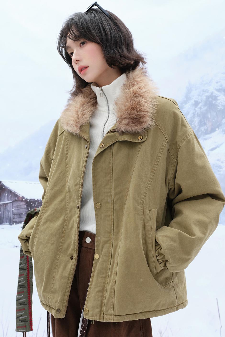 Plush stand collar cotton jacket