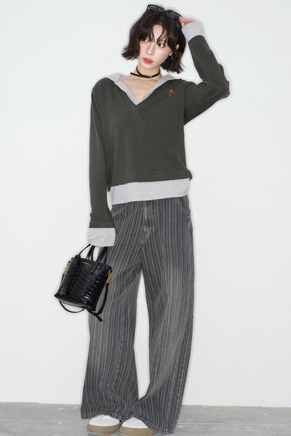 Patchwork Hooded Color Block Top