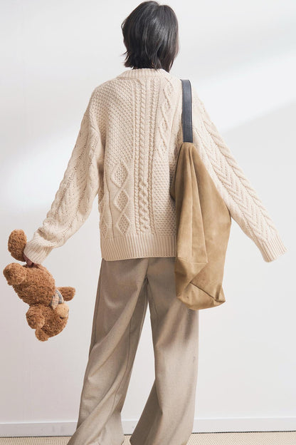 Solid twisted knit cardigan sweater