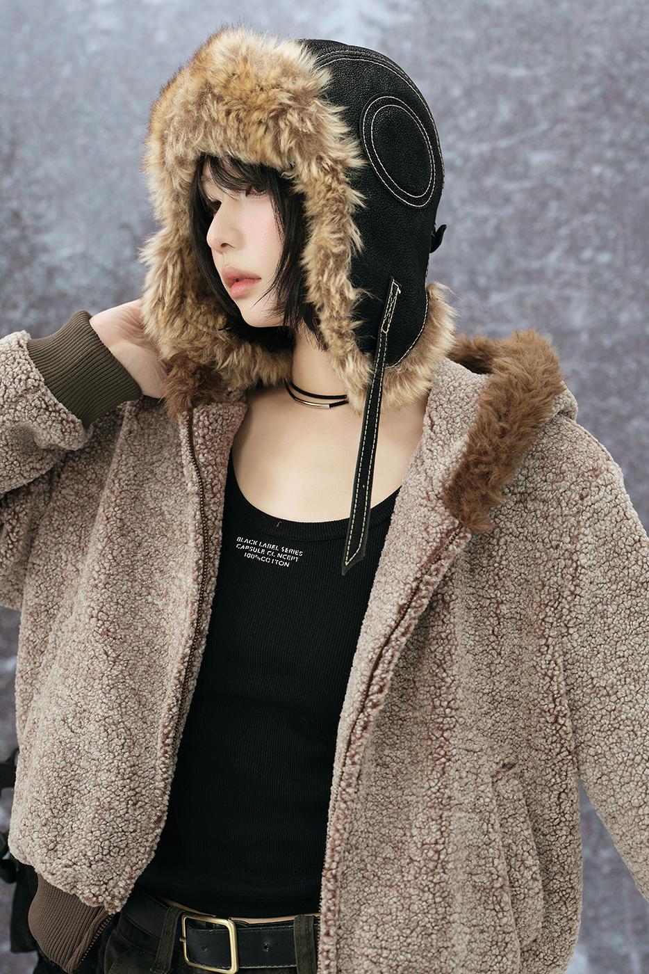 Wool Fur Collar Hooded Jacket