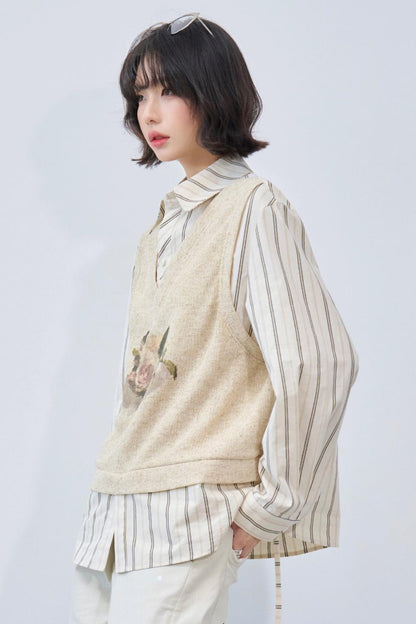 Fake Two-Piece Printed Blouse