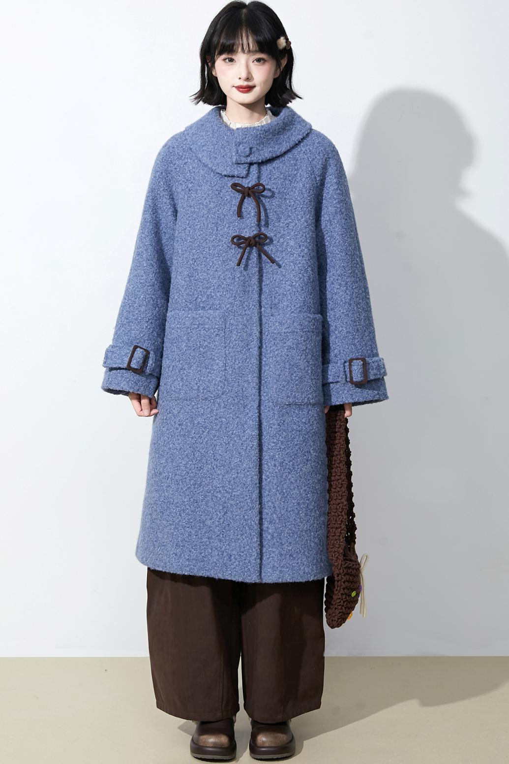 ヘイズブルーボウノットウールコート