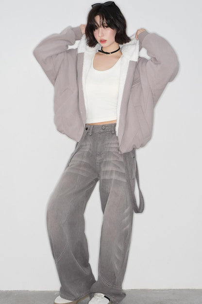 Plush lined cotton hooded jacket