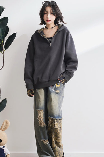 Check Stitch Hooded Sweatshirt