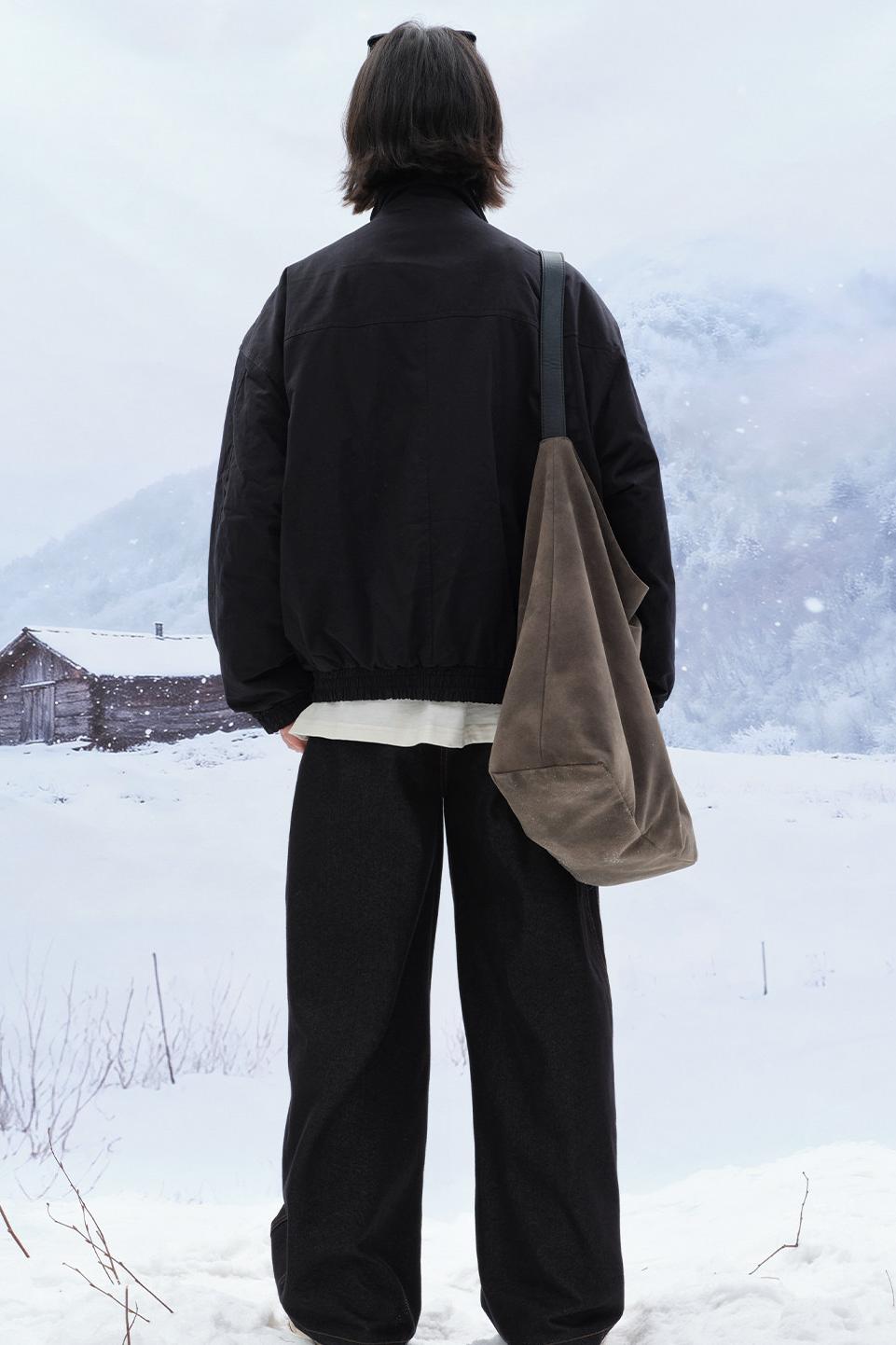 Solid cotton stand collar jacket