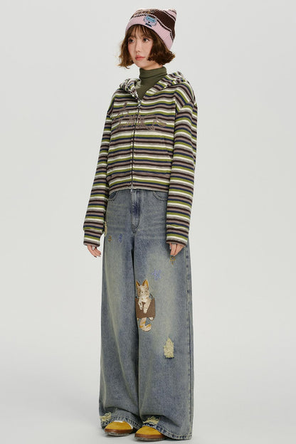 レトロボーダージフードパーカー