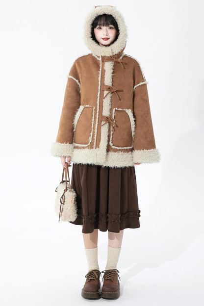 Suede Fur Hooded Coat