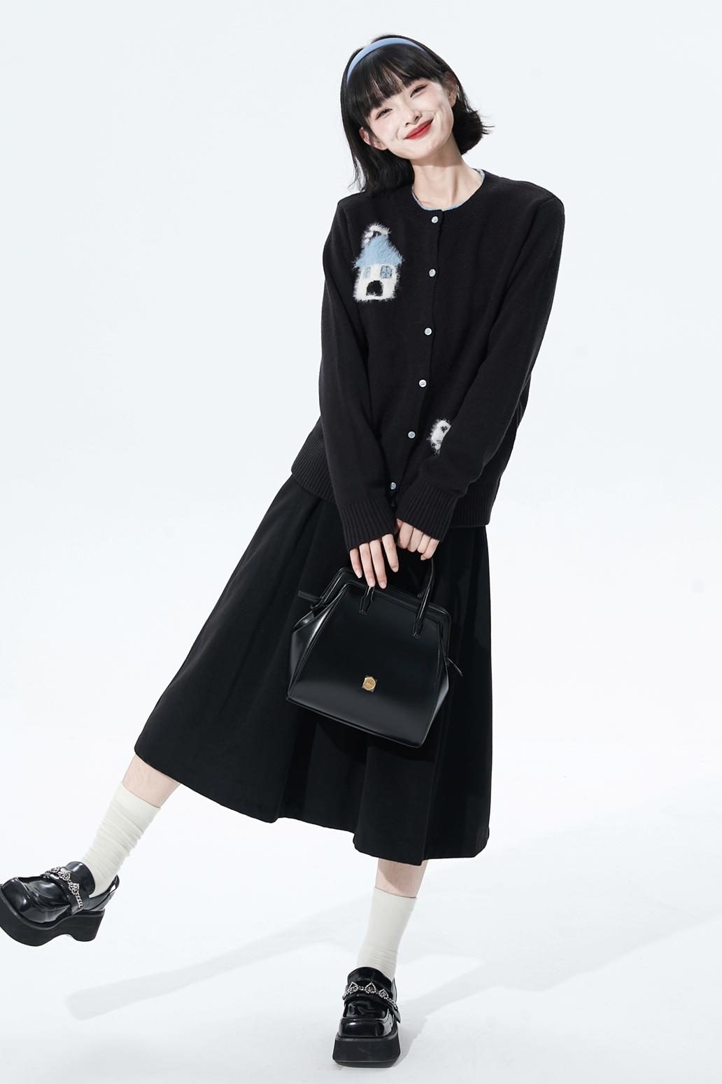 カラーブロックフロッキージャカードカーディガン