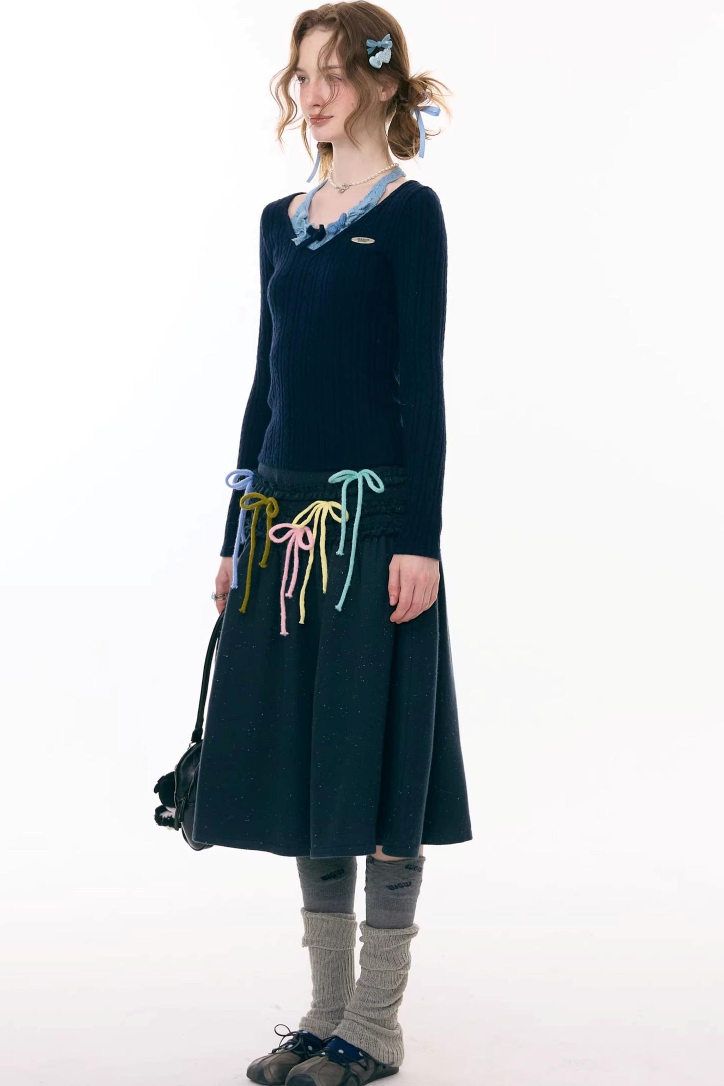 ラッフルドマルチカラーリボンスカート