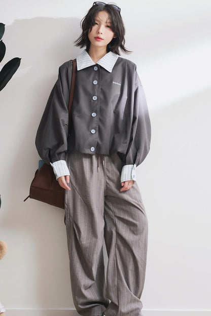 コントラストラペルクロップドジャケット